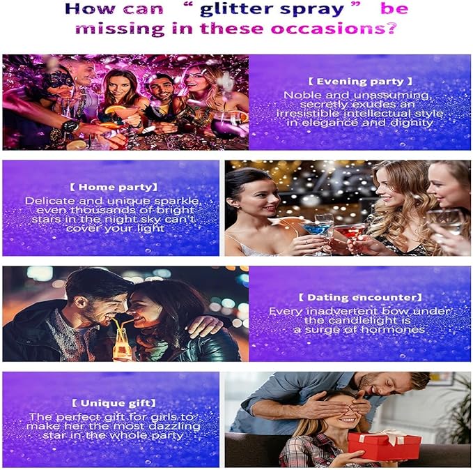 Body Glitter Spray, Perfect Glitter Spray for Body and Hair&Clothes Music Festival Stage Makeup and Festival Rave (2.11 Fl Oz)