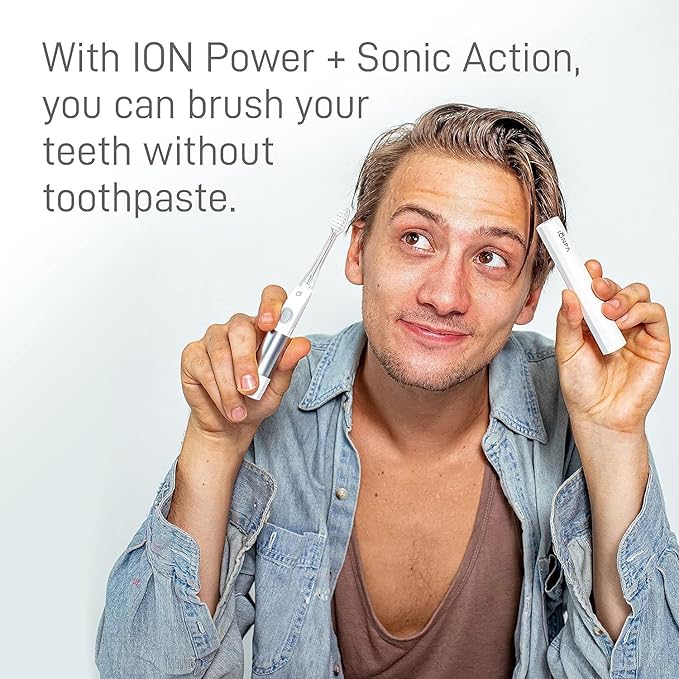 IONIC KISS IONPA DM Black Compact Ionic Power Electric Toothbrush with Travel Cap, Brushing Timer, 2 Modes, 2 Soft Extended Filament Brush Heads Made in Japan, KISS You, Outdoor DM-011BK
