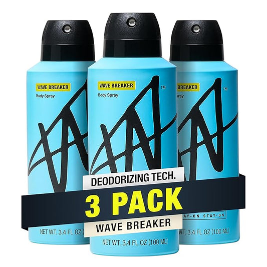 Jake Paul Wave Breaker Body Spray for Men By W, Odor Blocking Body Deodorant, Long Lasting Protection, 3.4 fl oz (Pack of 3)