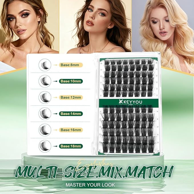 Lash Clusters,96 Pcs Cluster Lashes D Curl 14mm DIY Lash Extensions Eyelash Clusters,KEYYOU Volume Wispy Individual Lashes Soft&Comfortable Easy DIY at Home(Y04,D-14mm)
