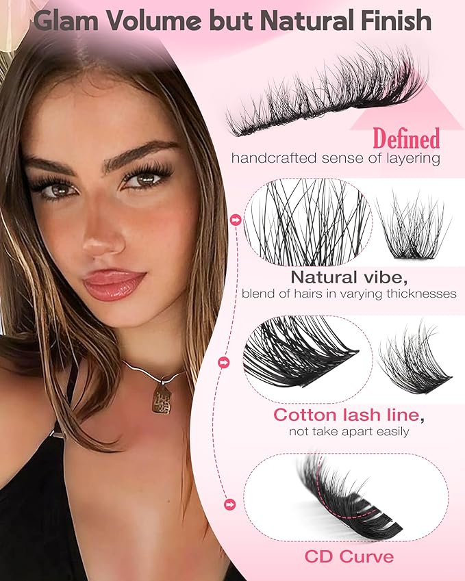 Wispy Lash Clusters Natural Eyelashes Cluster Fluffy Lashes Clusters CD Curl Cluster Eyelash Extensions DIY Individual Lashes Extension (10-16mm 132pcs)