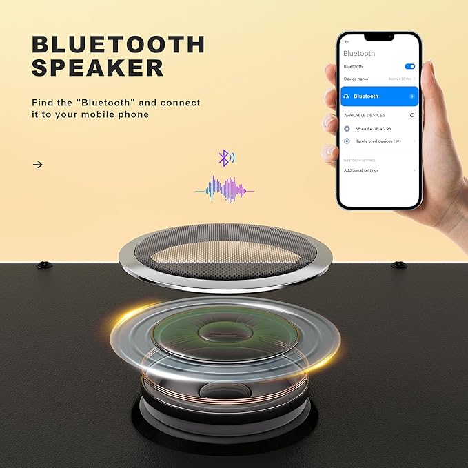 Hasipu Vanity Mirror with Lights and Bluetooth Speaker, 11.4" x 13.8" LED Makeup Mirror with 10X Magnification, Smart Touch 3 Colors Dimmable, Brightness Adjustment, 360° Rotation, White