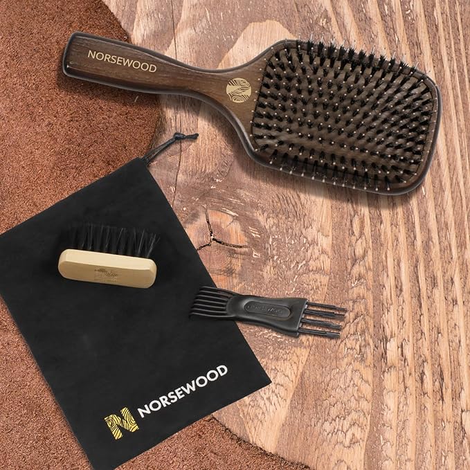 Boar Bristle Hair Brush Set, Soft Bristle Detangler for Long, Short, Thin, Curly, Straight, or Wavy,Hairbrush for Enhancing Shine,Great for Men, Women, and Kids
