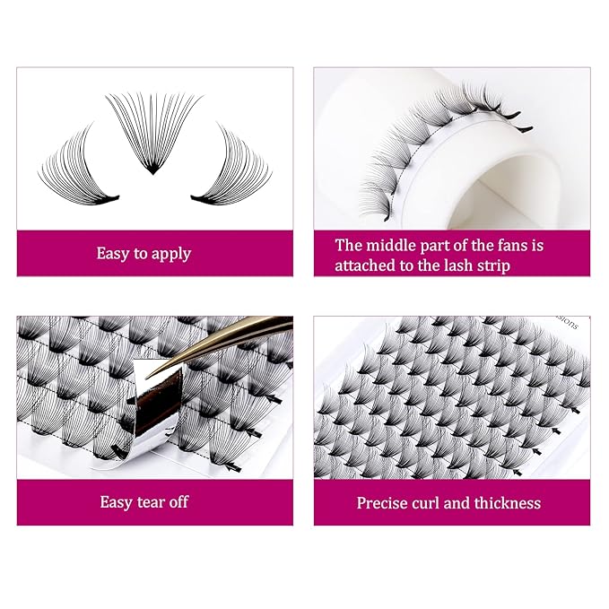 FADLASH Premade Volume Lash Extensions 20D 0.07 D Curl - Middle Long Stem Fans for Eyelash Extensions (20D-0.07D, 14mm)