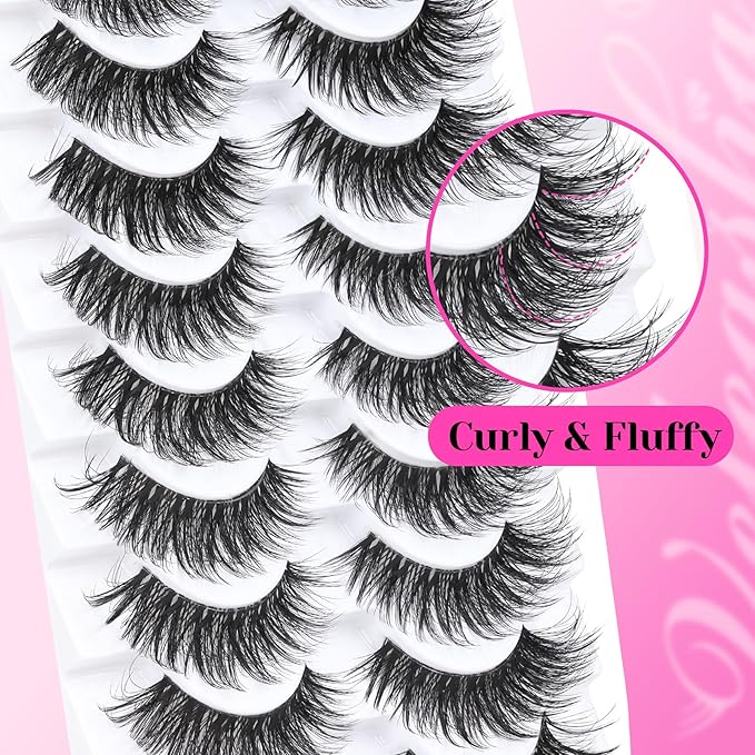 Veleasha Cat Eye Lashes Fluffy False Eyelashes with Clear Band Volume Eyelashes Looks Like Lash Extensions CC Curl Soft Fake Lashes Strips Lashes 10 Pairs Pack (Dreamy Fluff)