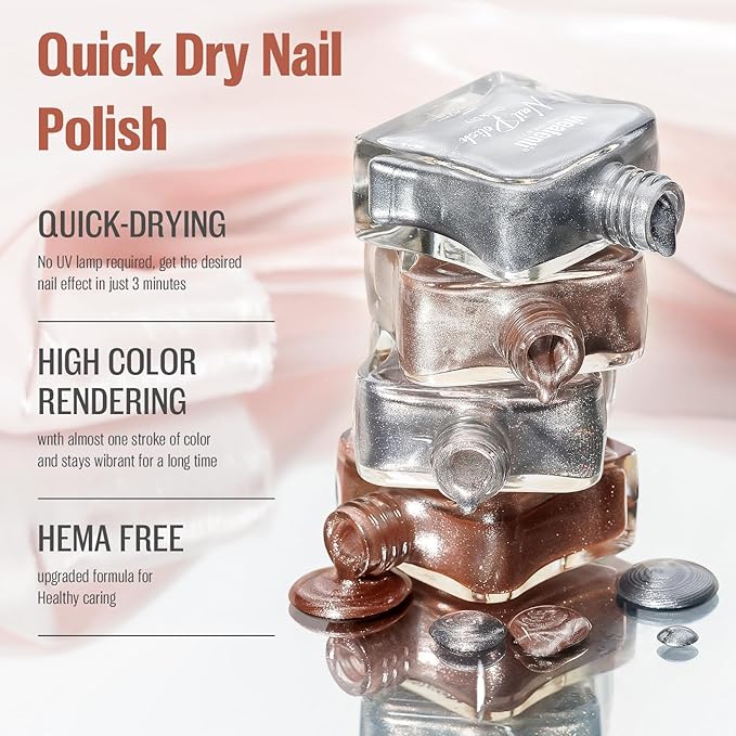Magnetic Velvet Cat Eye Nail Polish 15ml - Quick Dry Air Polish Non-Gel Neutral Nude with Magnet - Salon Gloss DIY Home Manicure Kit