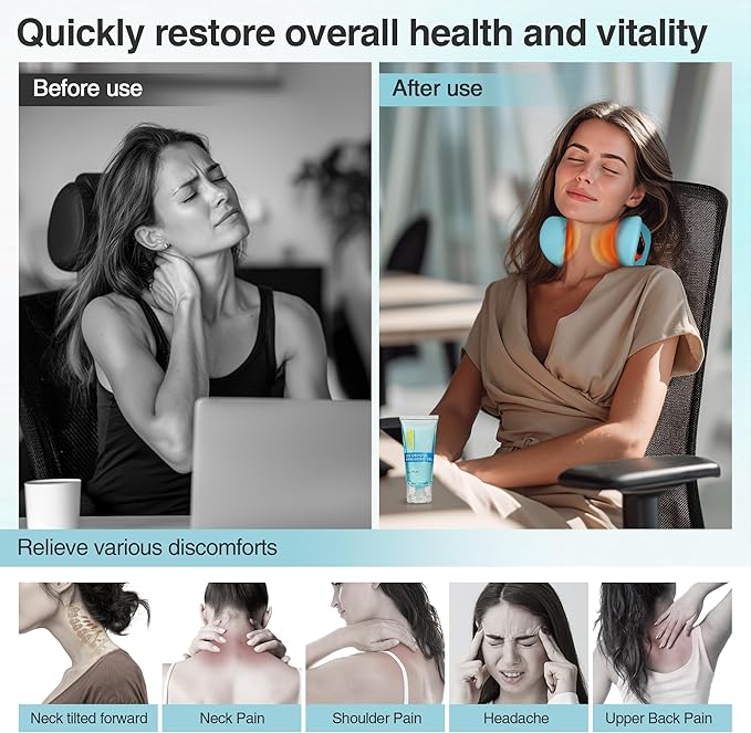 Neck Massager 2025, Neck Stretcher Cervical Traction with Heat, 3 Modes, Portable Massage Neck Hump Corrector for Pain Relief and Muscle Relax, 26° Angle Cervical Traction Device