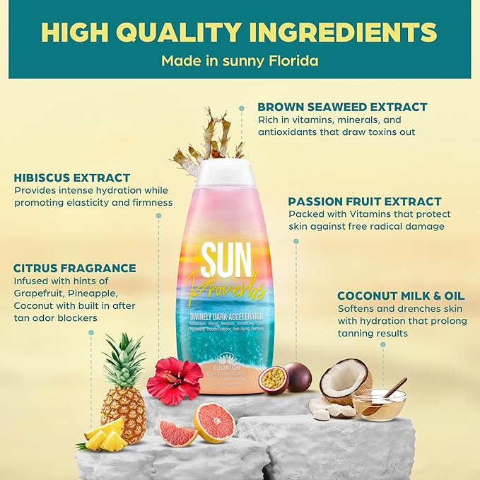 Sun Proverbs, Tanning Bed Lotion, Dark Tan Accelerator, Indoor Outdoor Sun Bathing White Lotion without DHA, Bronzer-Free, Natural Bronzing for Men or Women by Elegant Sun