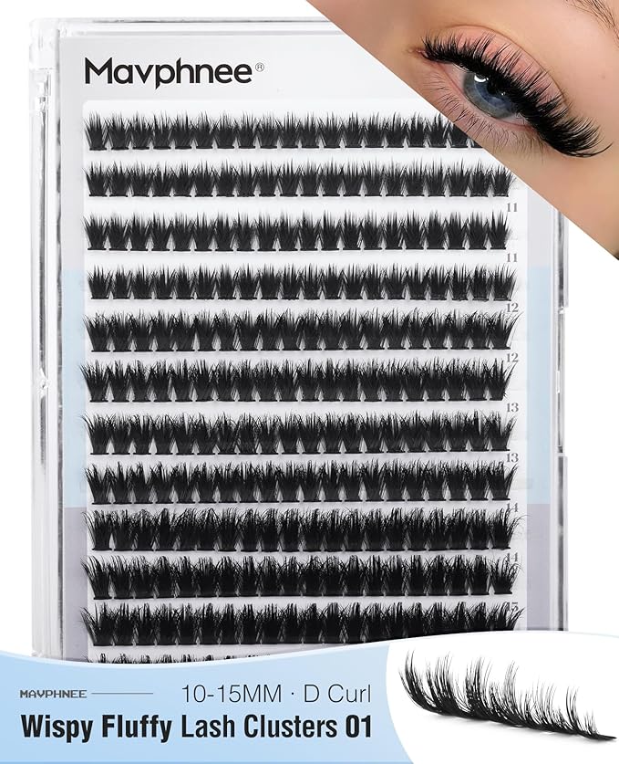 Hybrid Lash Clusters Fluffy Individual Lashes 10-15MM Natural Cluster Eyelash Extensions D Curve Wispy Cluster Lashes Reusable Soft Faux Mink Eyelash Clusters 240Pcs