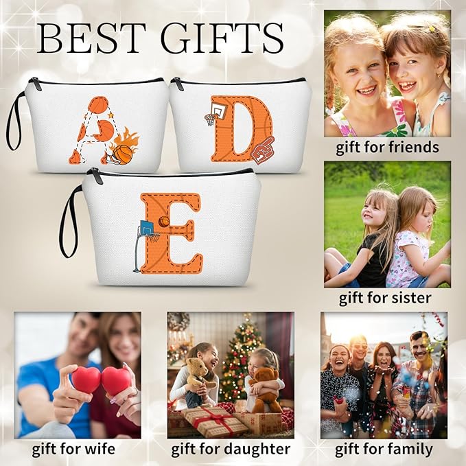 ARIOSEY Basketball Gifts Monogrammed Cosmetic Travel Makeup Bag Basketball Accessories Graduation Birthday Gifts for Girls Coaches Daughters Team Friend Mom Player-E
