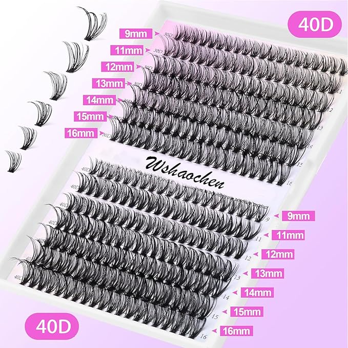 Lash Extension Kit DIY 280pcs Lash Clusters Eyelash Extension Kit, Lash Bond and Seal Lash Tweezers for Self Use 9-16mm Mix，40D Curl Individual Lashes Kit (40D-0.07D-9-16MIX KIT)
