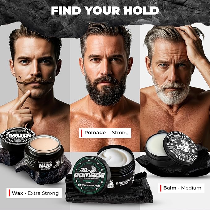 Bossman Natural Hair & Beard Pomade for Men (Vetiver X Scent) – Medium Hold & Moisturizing for Hair, Beard & Mustache Styling – Made in USA