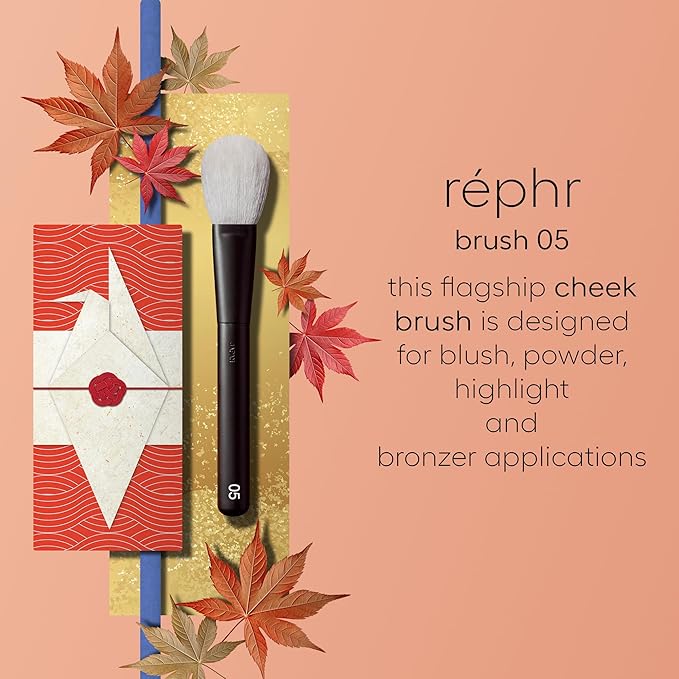 rephr brush 05 - Natural Goat Hair Makeup Brush for Blush, Powder, Highlighter & Bronzer, (38mm Bristles) Handmade in Kumano, Japan