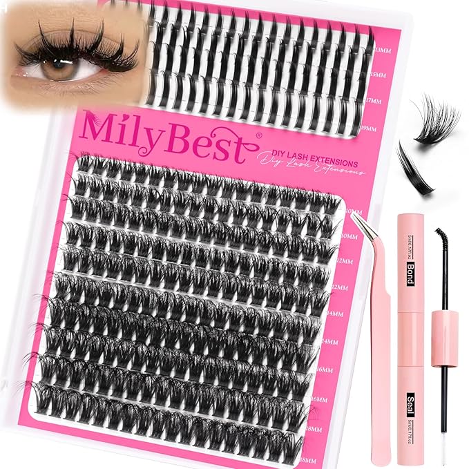 Manga Lash Clusters Kit 80D Eyelash Clusters with DIY Spikes 13-19MM Spiky Volume Cluster Eyelash Extensions Wispy Individual Lash Extensions Kit Anime Lashes Cluster Bond & Seal Tweezer by MilyBest