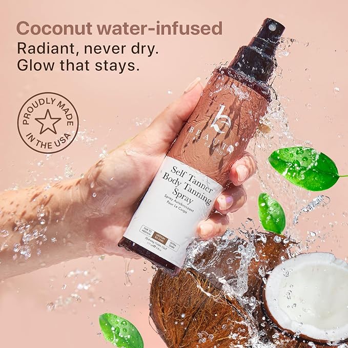 Self Tanner Spray - USA Made with Natural & Organic Ingredients, Fast Drying Spray Tan for Pale Skin, Non Toxic Gradual Tanning Spray, Sunless Tanning Water for Women & Men, Medium to Dark