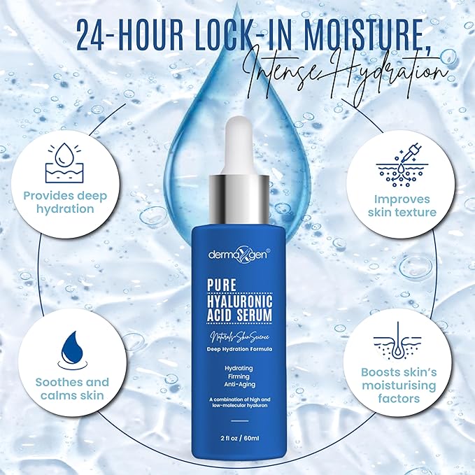 Dermaxgen Hyaluronic Acid Serum for Face & Eyes for Anti-Aging, Moisturizing, Antioxidant & Wrinkle Treatment. Best Hydrating Pure Facial Serum for Fine Lines Suitable for All Skin Type. (2 FL OZ)