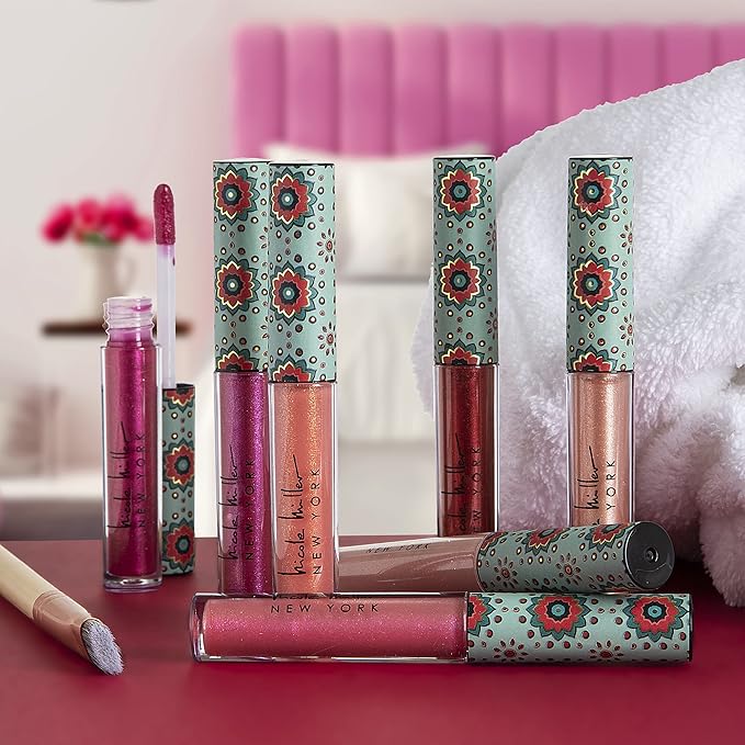 Nicole Miller Lip Gloss Collection Shimmery Glosses for Women and Girls Long Lasting Color Set with Rich Varied Colors, Pink Glossy, 10 Count (Pack of 1)