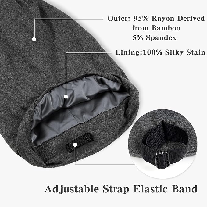 Fittia Long XL Silk Satin Bonnet for Braids, Dreadlocks for Curly Hair Sleeping, Large Silk Sleep Cap for Black Women Men Frizzy Hair