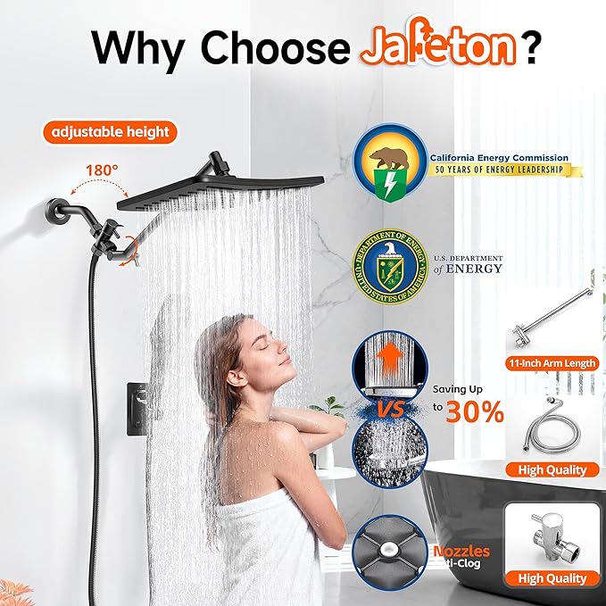 XXL 12.2" Rain Shower Head with Handheld Spray Combo, High Pressure Rainfall Shower Head, Height Adjustable Dual Shower Head, Luxury Waterfall Showerhead Bathroom