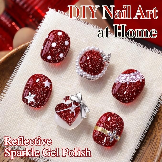 Double Rhythm 0.5Oz Glitter Gel Polish Same Color Same Bollte Shimmer Reflective Color for Nail Art Salon DIY Soak Off 15ml Nail Lamp Gel Polish at Home (Dark Red-B1159)