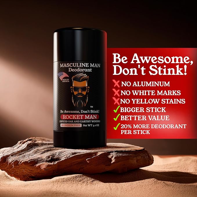 Deodorant for Men - Aluminum Free Mens Deodorant - Travel Size Natural Deodorants - Sweat Protection for Underarm, No Stain Stick Deodorants, Made in USA, 3.2oz (Pack of 2, Rocket Man)