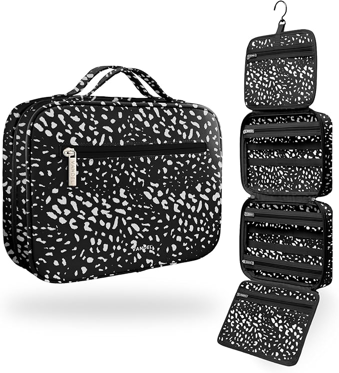 VANDEL Waterproof Hanging Toiletry Bag for Travelling, Hanging Makeup Organizer Bag, Cosmetic Travel Bags for Women, Makeup Case Toiletries Organizer Hygiene Bathroom Shower Caddy - White Leopard
