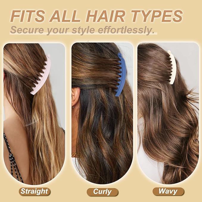4PCS Banana Hair Clips, 5.2" Large Hair Claws for Women, Claw Clips for Thick Hair&Thin Hair, Hair Styling Accessories（Black & Light Coffee & Blue & White）