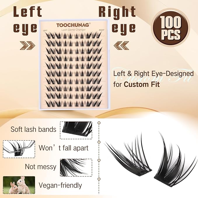 Cat Eye Lash Clusters Manga Eyelash Clusters Left&Right Lash Extensions 100pcs DIY Cluster Eyelash Extensions C Curly Wispy Individual Cluster Lashes with Thin Band by TOOCHUNAG