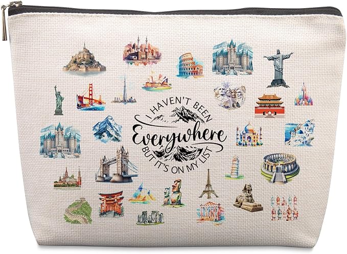 Lcoanriut World Travel Cosmetic Bags for Women Travelers Unique People Who Travel Gifts for Women Friends Sisters Flight Attendant Bestie Graduation Friendship Girls Trip Gift Funny Makeup Bag