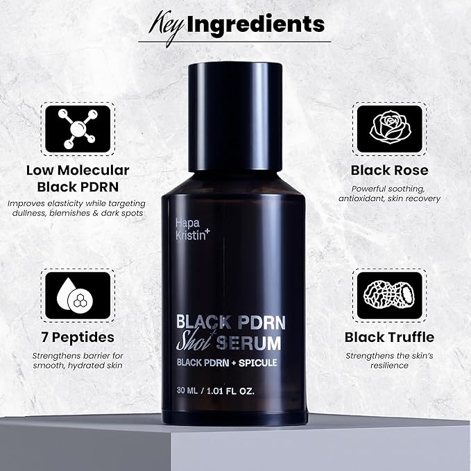 HAPA KRISTIN Black PDRN Shot Serum, Spicule Microneedling for Dark Spots, Uneven Tone, Elasticity, Firming, Glow, Strengthen the Skin Barrier, 1.01 FL OZ