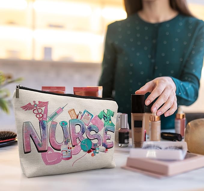 uinwk Trendy Nurse Makeup Bag, Nurse Gifts for Women, Nurse Appreciation Gifts, Registered Nurse RN Gifts, Nurse Practitioner Gifts for Women Cosmetic Bag, Nurse Graduation Gifts, Nurse Makeup Pouch