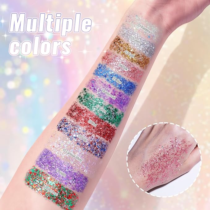 Pink Face Body & Hair Glitter Stick for Singer Concerts Outfit, Shimmer Stick Gel for Women, Sparkling Holographic Chunky Sequins for Carnival Halloween Festival Fairy Dust Makeup, 0.56oz