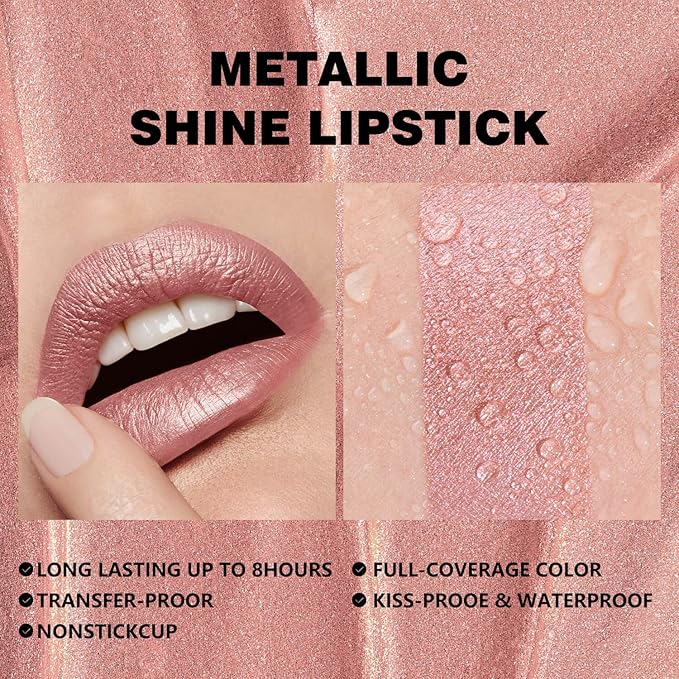 ilembane Metallic Liquid Lipstick Nude Pink – High Pigment Long-Lasting Waterproof Lip Gloss with Metallic Finish, Smudge-Proof, Non-Sticky, Lightweight Lip Makeup for Party & Daily Wear (Sweet Hope)