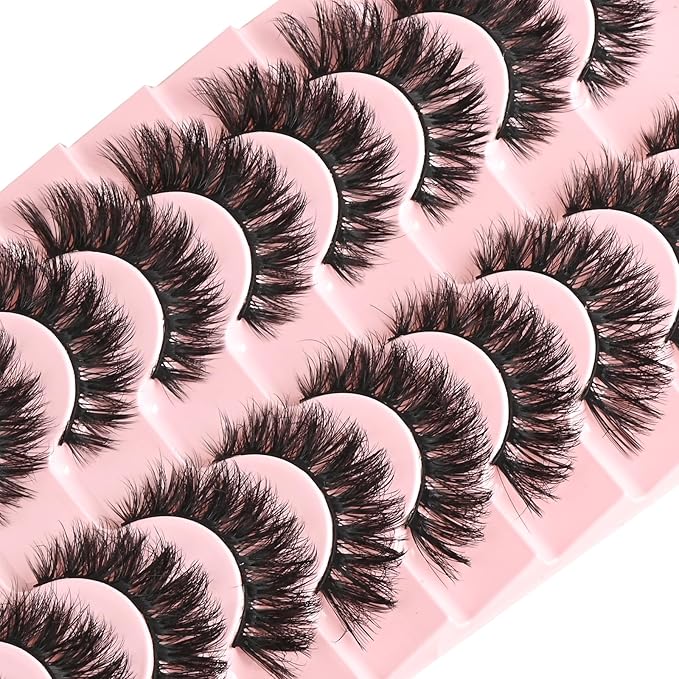 FARRED False Lashes Wispy Natural Strip Eyelashes 14mm Cat Eye Mink Lash Strips Full Volume Fake Cateye Eyelash Pack Natural Look 10 Pairs Short Thick Fluffy Pestañas Postizas for Women