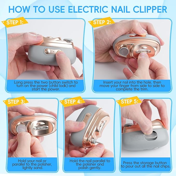 2026 Electric Nail Clipper with LED Light & 2 Speeds, New 2 in 1 Electric Nail Trimmer with Nail Clip Storage, 3 in 1 Design, USB Rechargeable Automatic Nail Clipper for Babies, Seniors and Adults