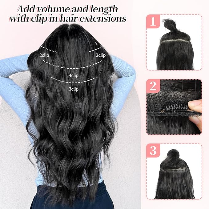 KooKaStyle Hair Extensions Ashy Taupe Blonde Clip in Synthetic Highlight Long Wavy 4PCS Thick Hairpieces for Daily Use 24 Inch for Women