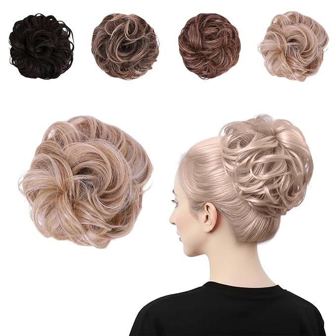 Juvabun Messy Bun 2.0 Gold Blonde Messy Bun Hair Extension Lightweight Washable Hair Bun Scrunchie for Women Styling