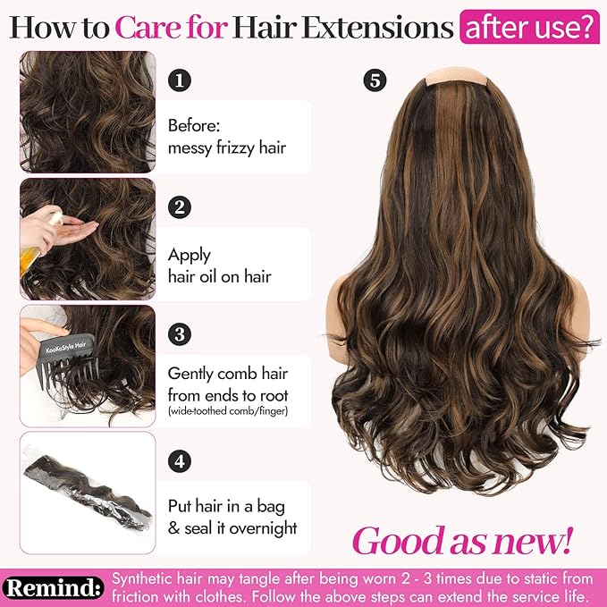 Kookastyle Clip in Hair Extensions, Natural Long Layered Soft Invisible Synthetic Curly Wavy Hairpieces for Women,4 pcs(20 Inch,Balayage Chocolate Brown to Caramel Blonde)
