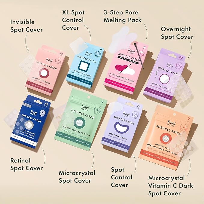 Rael Pimple Patches, Miracle Microcrystal Vitamin C Dark Spot Cover - Hydrocolloid Patch with Glutathione and Niacinamide, Korean Skin Care (9 Count)
