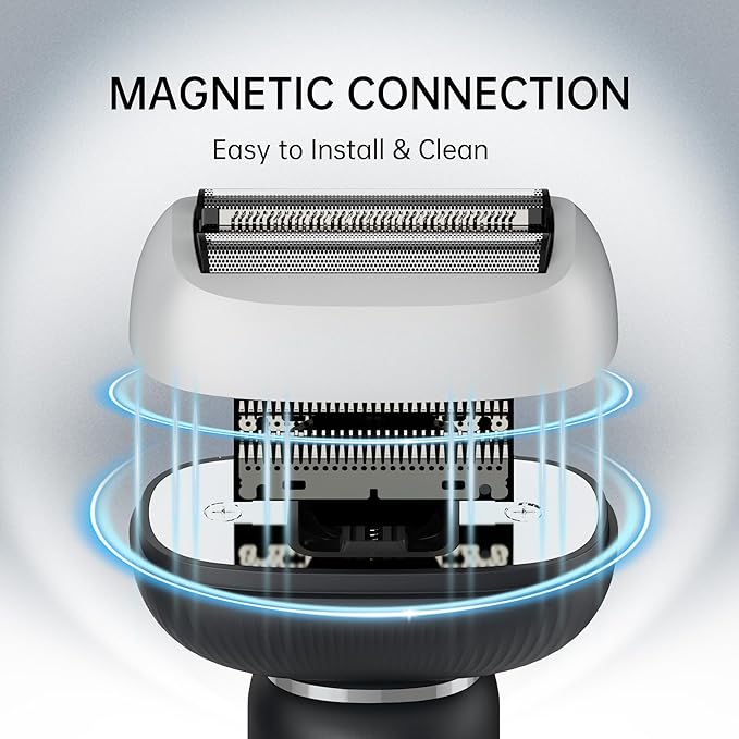 Electric Shaver for Men with Floating Arc 3-Blade, 9000 RPM, Magnetic Head, 1 Hour Fast Type-C Charging can Last for 60 Days, IPX7 Waterproof, Skin-Friendly Blade for Smooth Shaving, Black