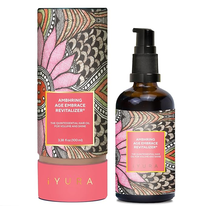 The Ayurveda Experience iYURA Ambhring Age Embrace Revitalizer and Hair Oil – Pro-age Hair Moisturizer for Bouncy, Shiny and Voluminous Hair – Ayurvedic Oil with Amla & Bhringraj – 3.4 fl oz