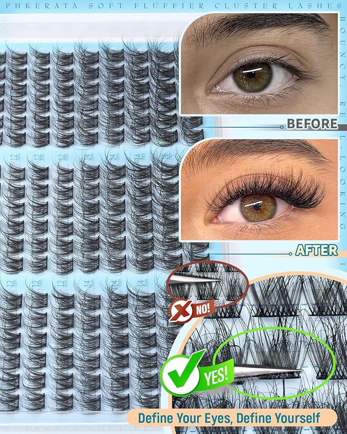Wispy Lash Clusters Natural Eyelash Clusters 180Pcs Cluster Eyelash Extensions C Curled Cluster Lashes DIY Individual Lashes Soft Eye Lash Extension with Ultra-thin Band, 10-16MM