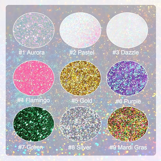 Mardi Gras Roll-on Holographic Body Glitter Gel for Women, Sparkle Chunky Glitter Makeup for Mardi Gras Christmas New Year Festival Halloween Party Rave, Face Glitter Makeup for Face Body Hair Lips