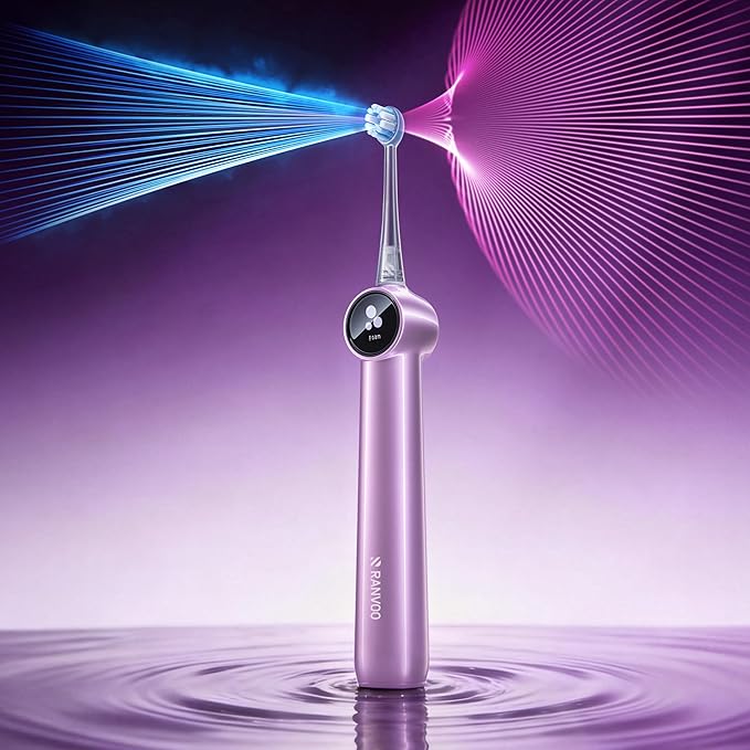 RANVOO AirBlast [Next-Gen Jet-Flow | Maximum Clean Power] AI Sonic Electric Toothbrush, 100% Plaque Removal, Whitening & Gum Care, 60-Day Battery Life, Rechargeable with 3 Pro Brush Heads, Pale Violet