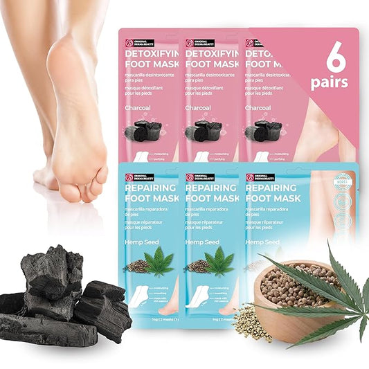 Innerest Original Derma Beauty Foot Mask 6 Pairs Hemp Seed + Charcoal Moisturizing after Exfoliator Callus Remover Bath Pedicure Supplies