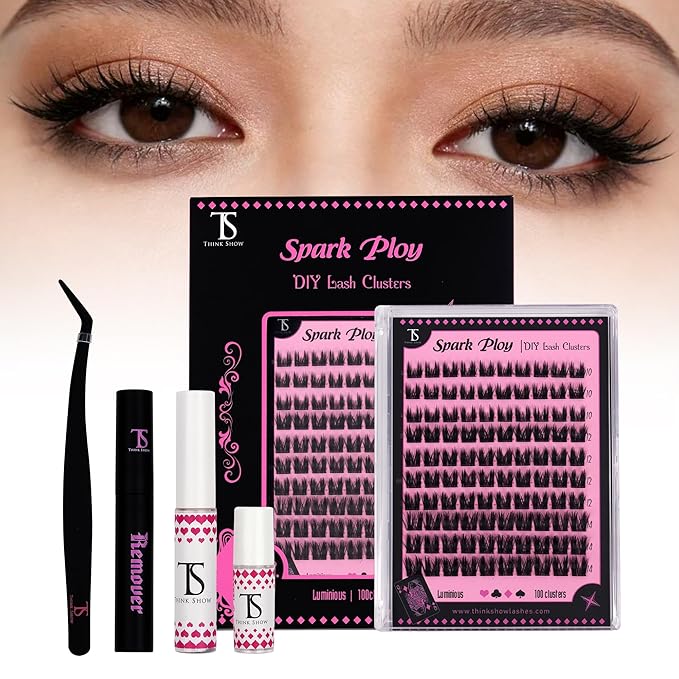 THINK SHOW Cluster Lashes 100pcs Individual Lashes Clusters Eyelash Extensions False Eyelashes DIY Fluffy Wispy Lash Clusters Kit Reusable False Eyelashes Luminious Mix 10-14mm