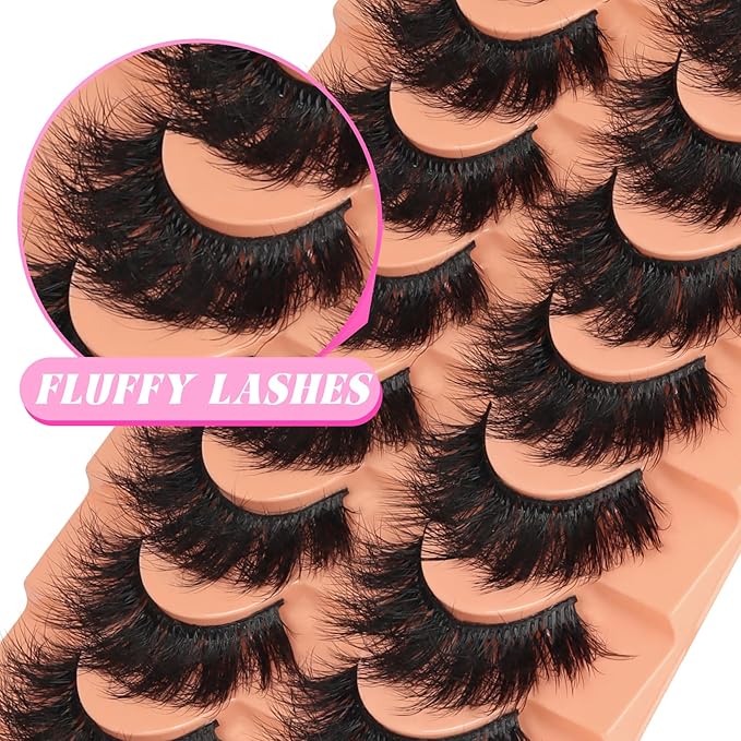 Veleasha Fluffy Lashes D Curl Faux Mink Eyelashes Soft Volume False Eyelashes Downy Fuzz Fake Lashes 15-20MM Thick Dramatic 10 Pairs Eyelash Pack (6D31)