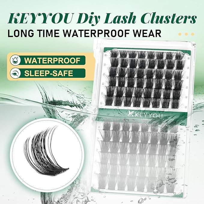 Lash Clusters 96pcs Cluster Lashes D Curl 8-18MIX DIY Lash Extensions Eyelash Clusters KEYYOU Volume Wispy Individual Lashes Soft&Comfortable Easy DIY at Home(Y04,D-8-18MIX)
