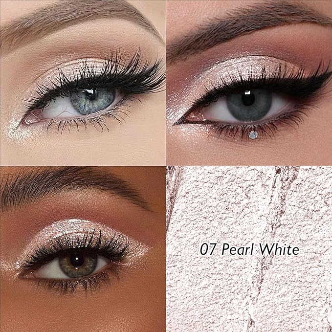 Dual-Ended Pearl White Shimmer Eyeshadow Stick - Long-Lasting Cream Eye Brightener Stick Crease-Proof Glitter Eyeshadow Pencil, Easily Blendable Multi-Use Eye Crayon Highlighter Makeup, 07
