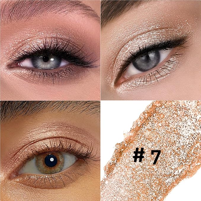 Glitter Eyeshadow Stick Metallic Chrome Finish, Shimmer Cream Eye Shadow Stick Long Lasting Holographic Color Sparkle Multi-Use Eye Brightener Highlighter Makeup Blendable Eyeliner Pencil, 7#